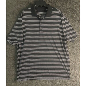 nike golf dri fit polo shirt mens xxl black and white striped